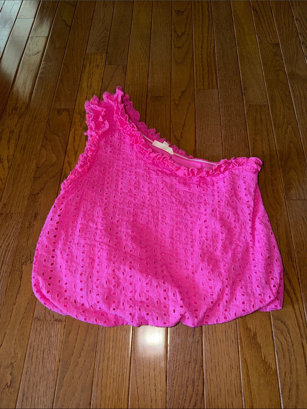 entro Hot Pink Eyelet Ruffle One-Shoulder Tank